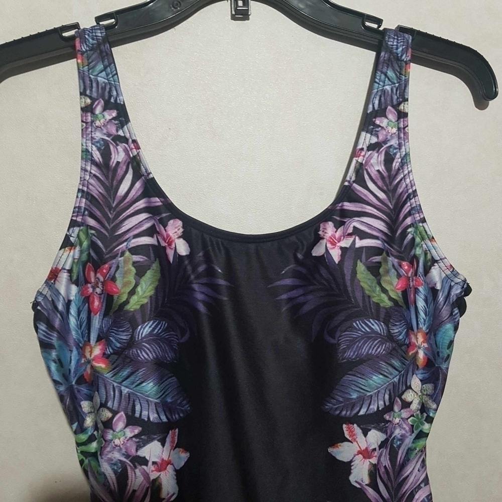 La Vie En Rose Aqua Rose Floral Tropical One Piece Swimsuit Criss Cross Lace - Picture 3 of 12